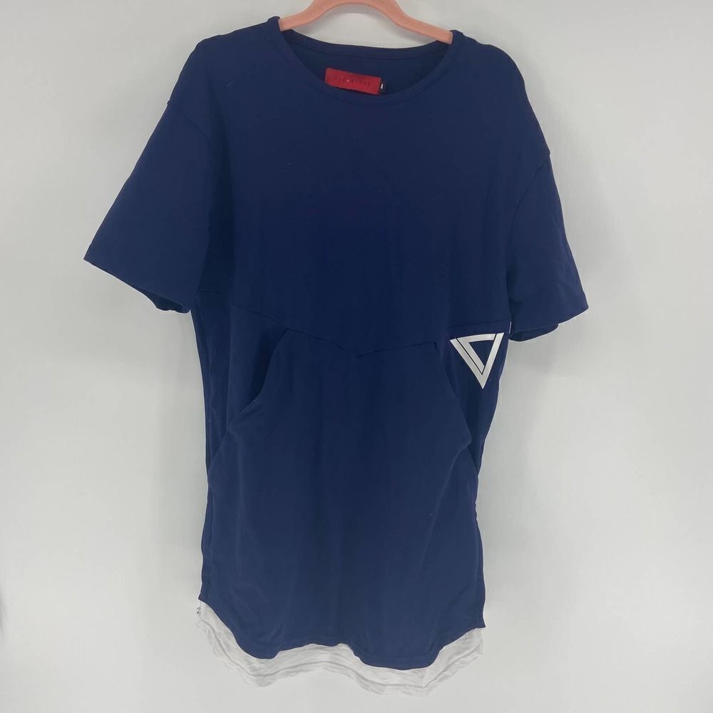 Vie + Riche Navy Blue Oversized Short Sleeve Shirt zip sides chest logo mens M